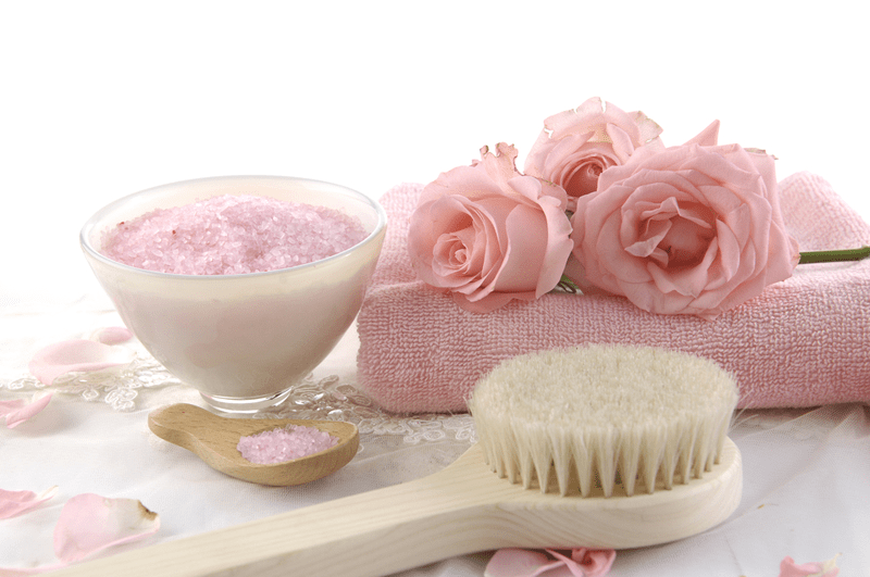 massage brush towel and scented roses